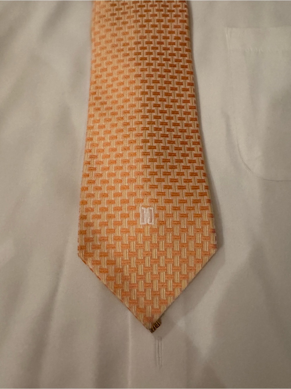 DAKS London Private Collection Silk Basketweave Tie Orange Doosan Corporate